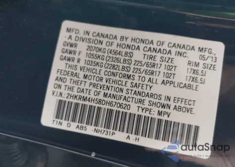2013 Honda Cr-V Ex from USA, damaged, VIN 2HKRM4H58DH670620